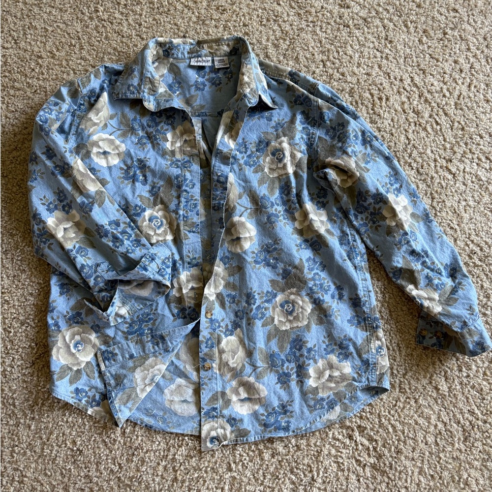 Cabin Creek Blue Floral Button Down Shirt